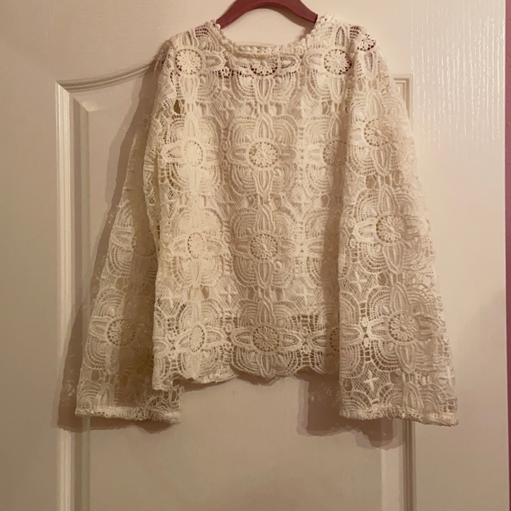 Lace overlay long sleeve boho shirt